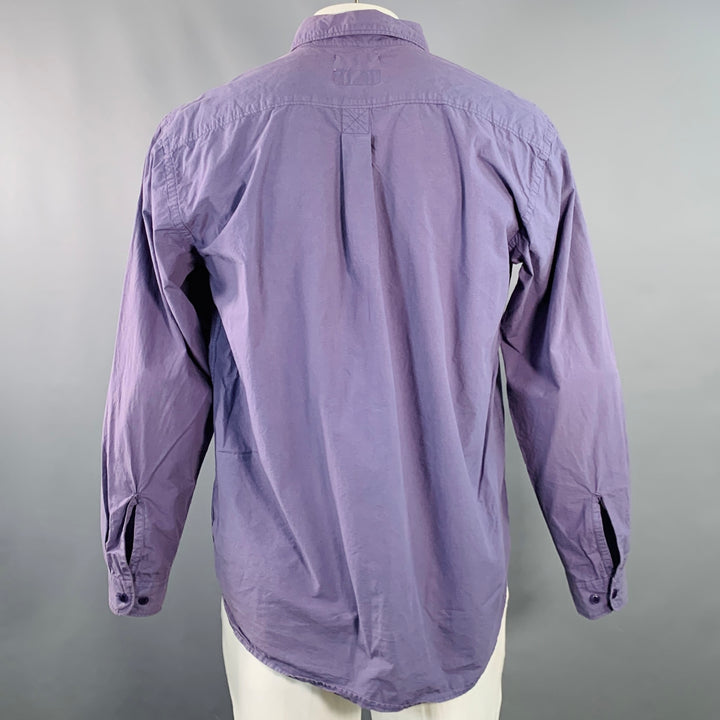 MERZ B. SCHWANEN Size XL Purple Cotton One Pocket Long Sleeve Shirt