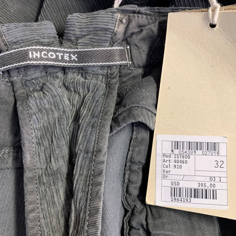 INCOTEX Size 32 Grey Corduroy Cotton Blend Slim Fit Button Fly Casual Pants