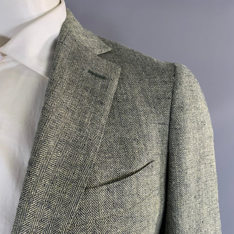 SUIT SUPPLY Chest Size 40 Green Olive Herringbone Silk Linen Sport Coat