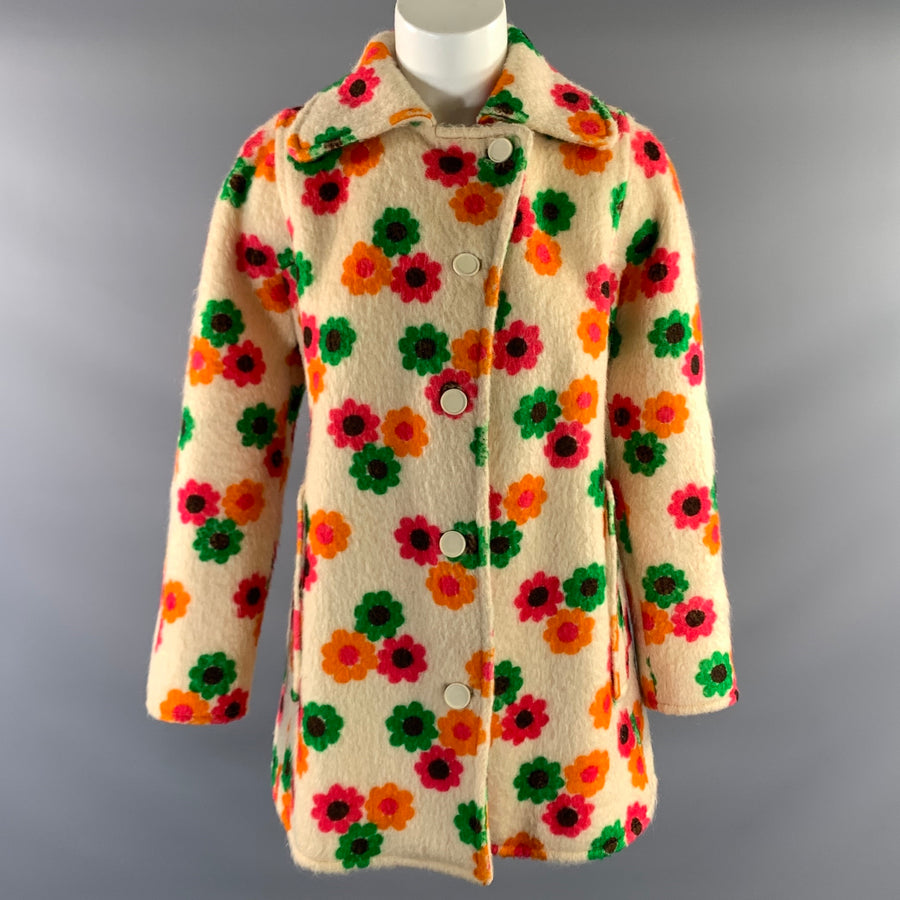 EMANUEL UNGARO Size 8 Beige Orange & Green Floral Button Up Coat