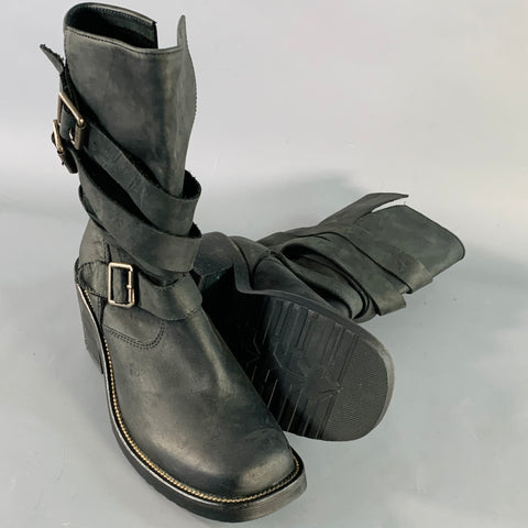 JEFFREY CAMPBELL Size 10 Deanne Black Leather Buckle Biker Boots