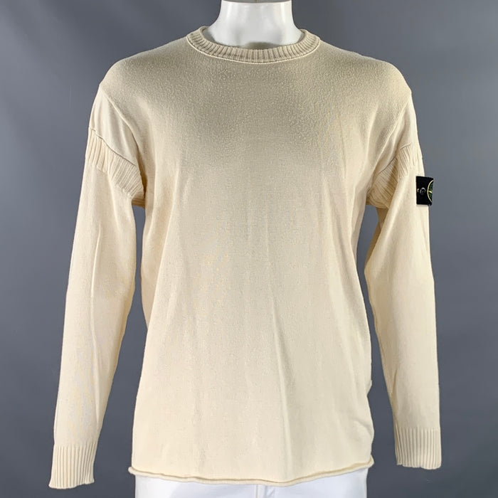 STONE ISLAND Size XL Cream Knitted Cotton Ribbed Pullover