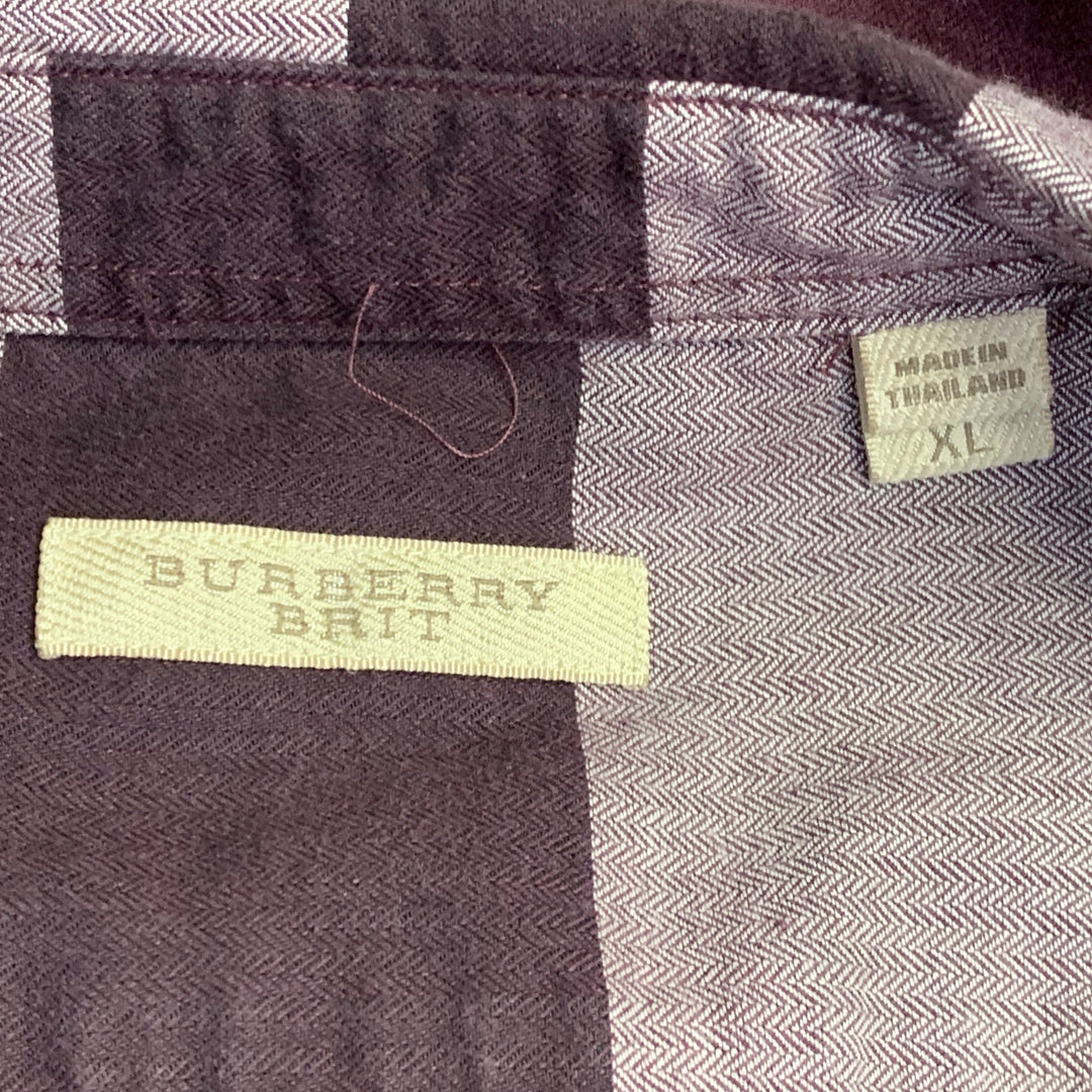 BURBERRY BRIT Size XL Purple Black White Plaid Cotton Long Sleeve Shirt