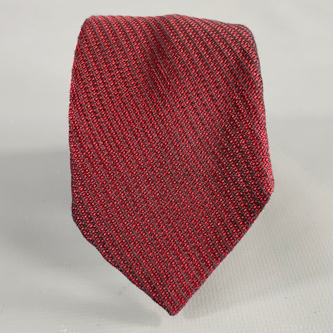 DRIES VAN NOTEN Burgundy Black Textured Silk Cotton Tie