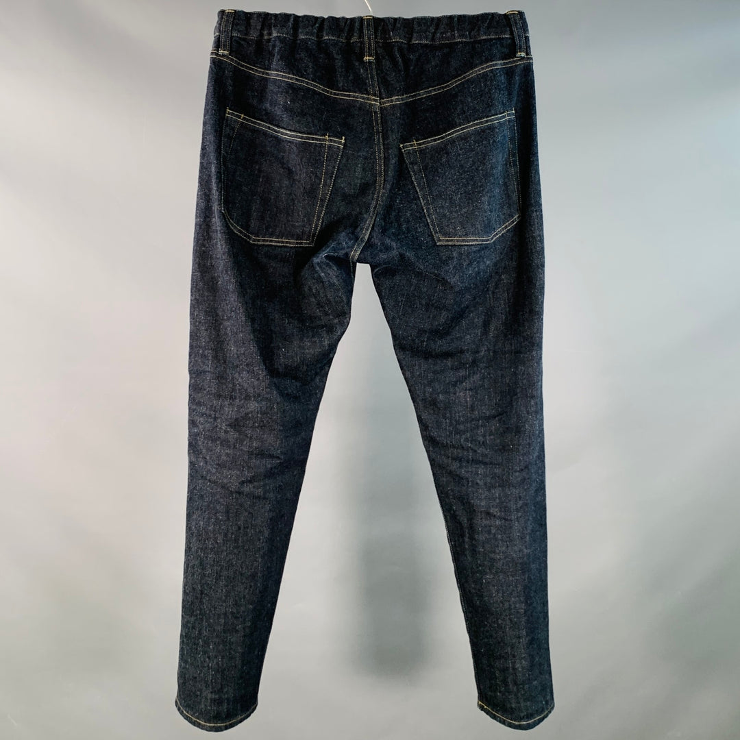 QUADRO Size S Blue Indigo Cotton Blend Contrast Stitch Elastic Waistband Jeans