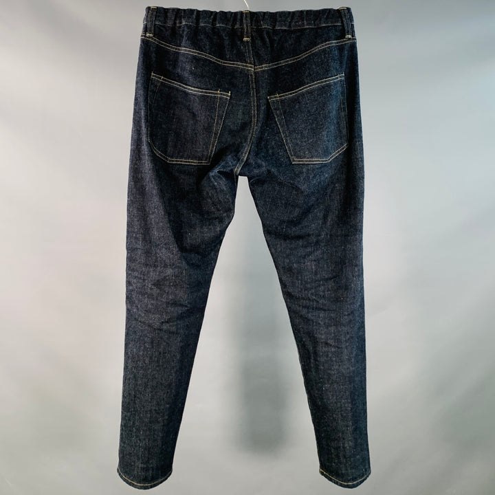 QUADRO Size S Blue Indigo Cotton Blend Contrast Stitch Elastic Waistband Jeans