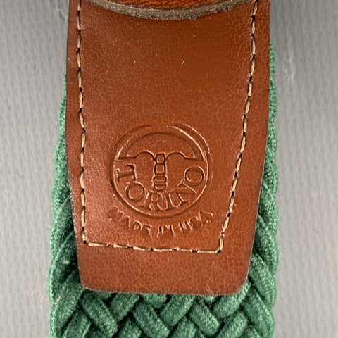 TORINO Size 32 Green Brown Braided Elastic Cord Leather Belt