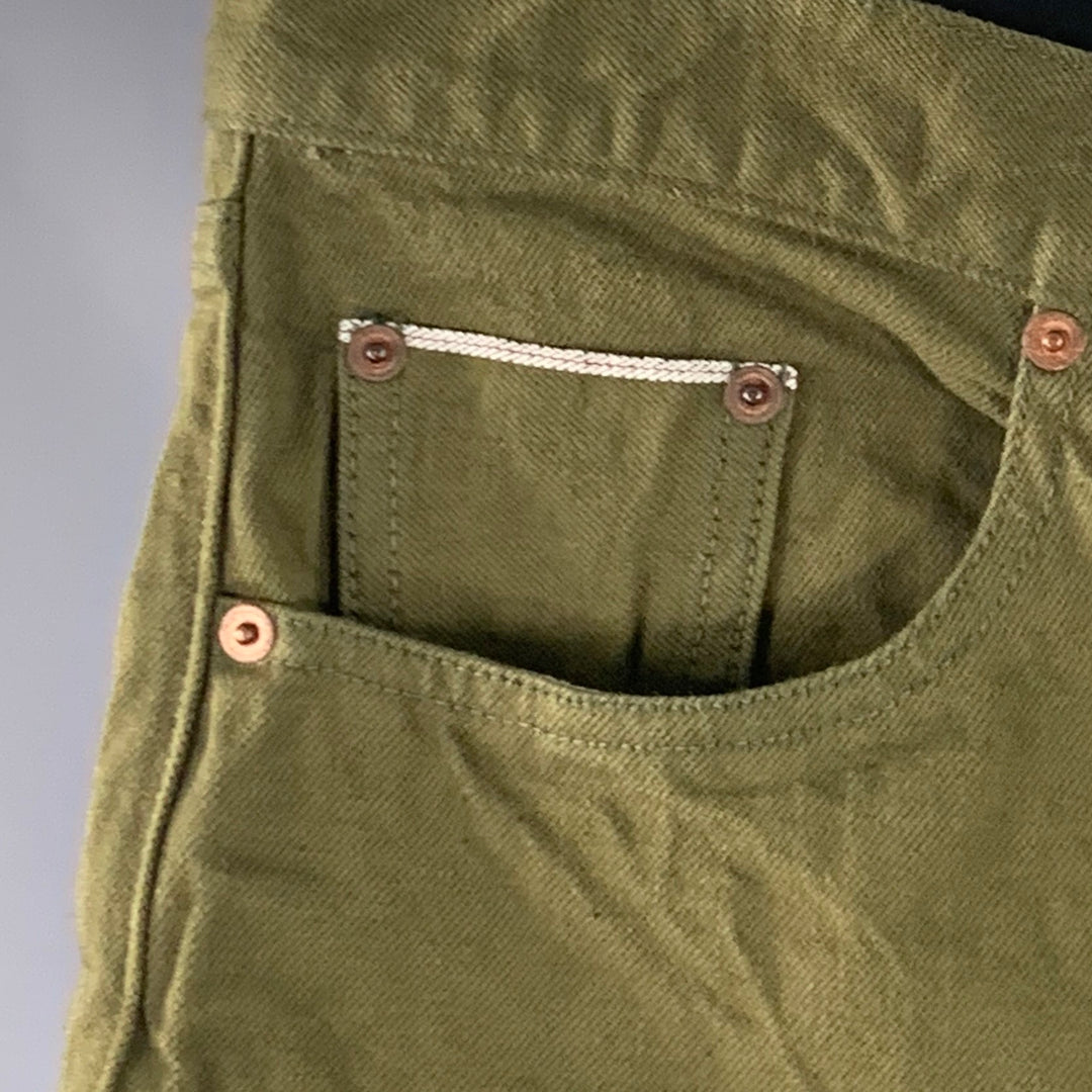 TAYLOR STITCH Size 38 Olive Green Twill Cotton Straight Selvedge Jeans