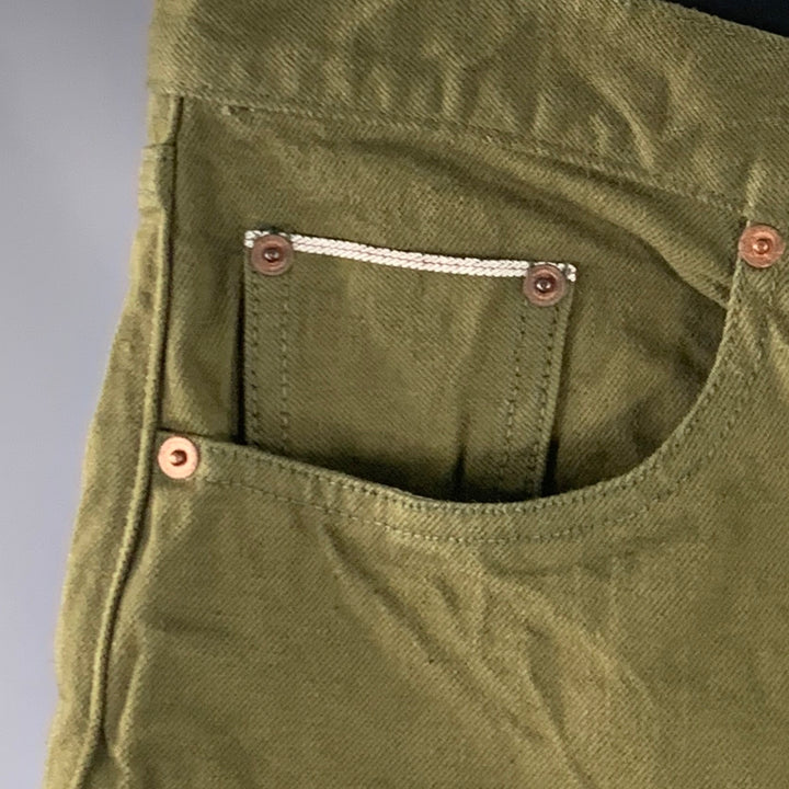 TAYLOR STITCH Size 38 Olive Green Twill Cotton Straight Selvedge Jeans