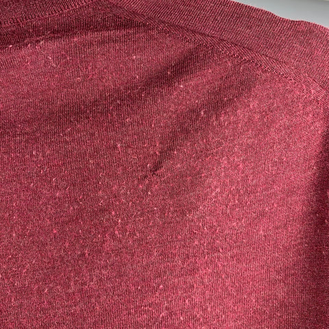 BRUNELLO CUCINELLI Size S Burgundy Cashmere Silk V-Neck Sweater