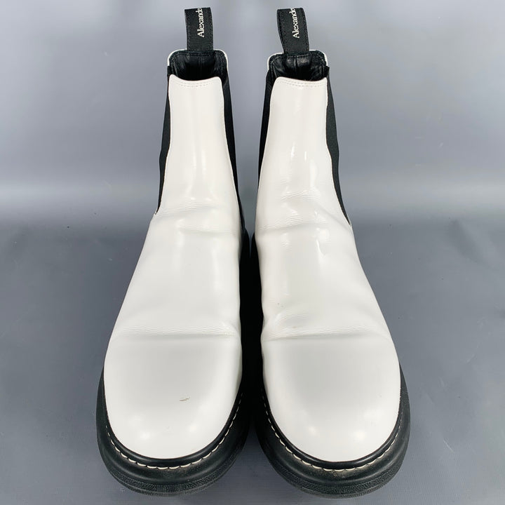 ALEXANDER MCQUEEN Size 9 White Black Leather Chelsea Ankle Boots