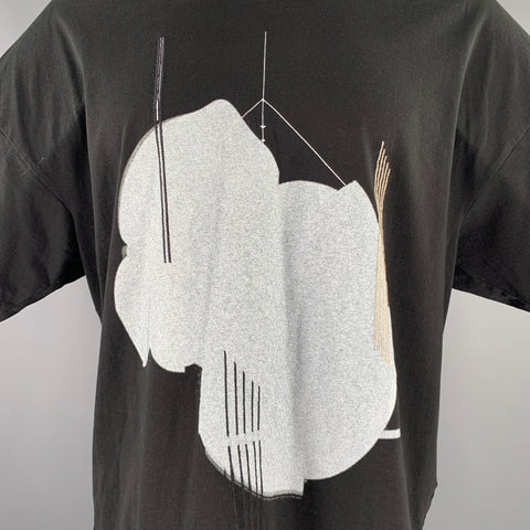 JULIUS_7 Size S Black White Graphic Cotton Crew Neck T-shirt