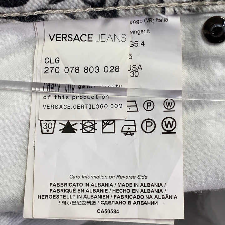 VERSACE JEANS Size 30 White Grey Logo Print Cotton Blend Slim Tapered Jeans