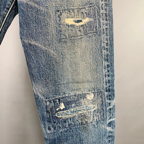 KAPITAL Size 29 Blue Distressed Cotton Straight Five Pockets Jeans