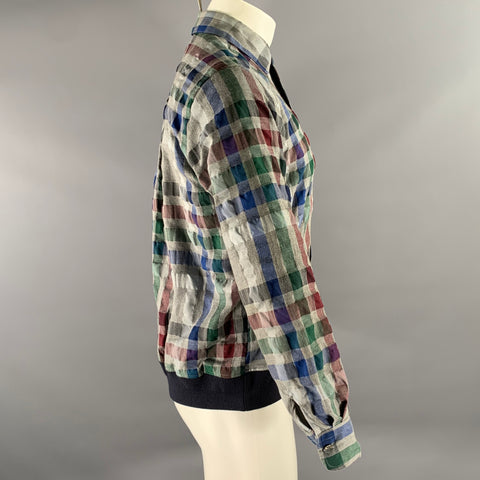 SACAI Size S Grey Green Navy Burgundy Plaid Cotton Blend Long Sleeve Shirt