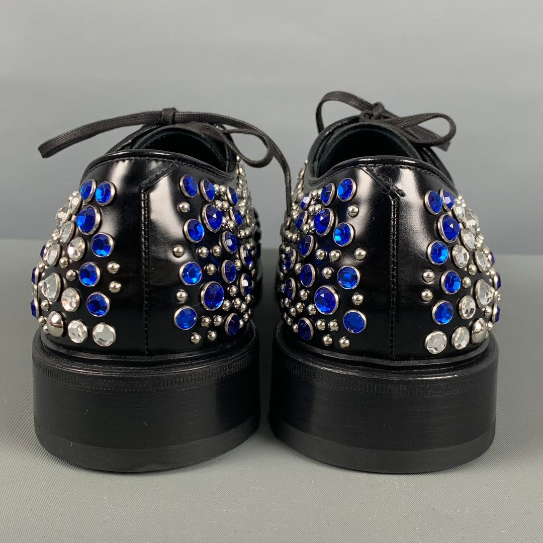 PRADA Size 9 Black Silver & Blue Studded Leather Lace-Up Shoes Prada Size 9 Black Silver & Blue Studded Leather Lace-Up  main image 3