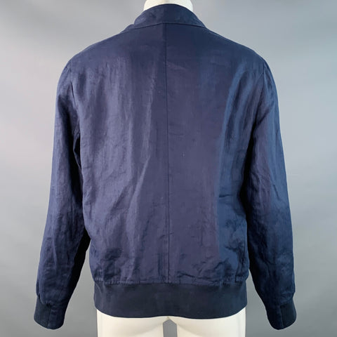 BRUNELLO CUCINELLI Size 40 Navy Red Twill Linen Snaps Jacket