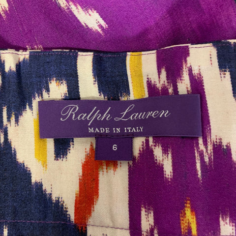 RALPH LAUREN Size 6 Purple Navy Mulberry Silk Ikat Bermuda Shorts