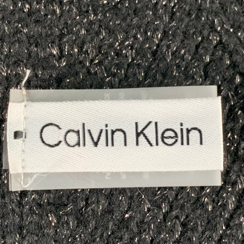 CALVIN KLEIN Black Silver Knit Polyester Blend Scarf Beanie Set
