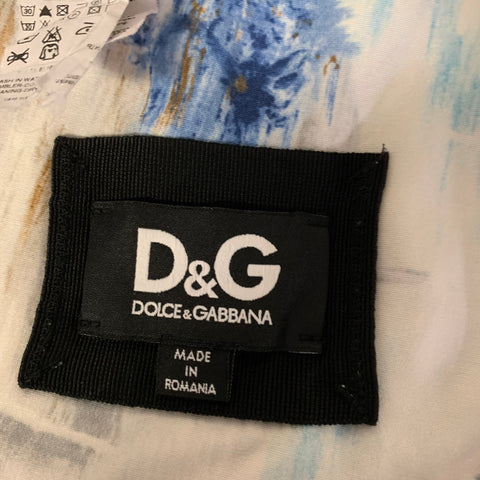 D&G by DOLCE & GABBANA Size 44 White Blue Brown Tropical Print Cotton Sport Coat