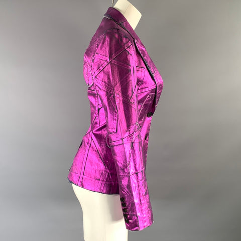 TOM FORD Size XS Pink Fuchsia Denim Metallic Peak Lapel Jacket Indoor Blazer