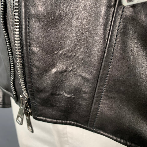 Blouson moto en cuir matelassé GUCCI Taille 44 Noir Marron