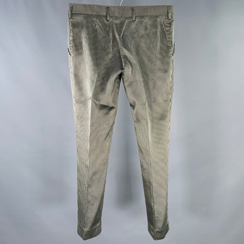 DRIES VAN NOTEN Size 31 Black Silver Stripe Silk Flat Front Dress Pants
