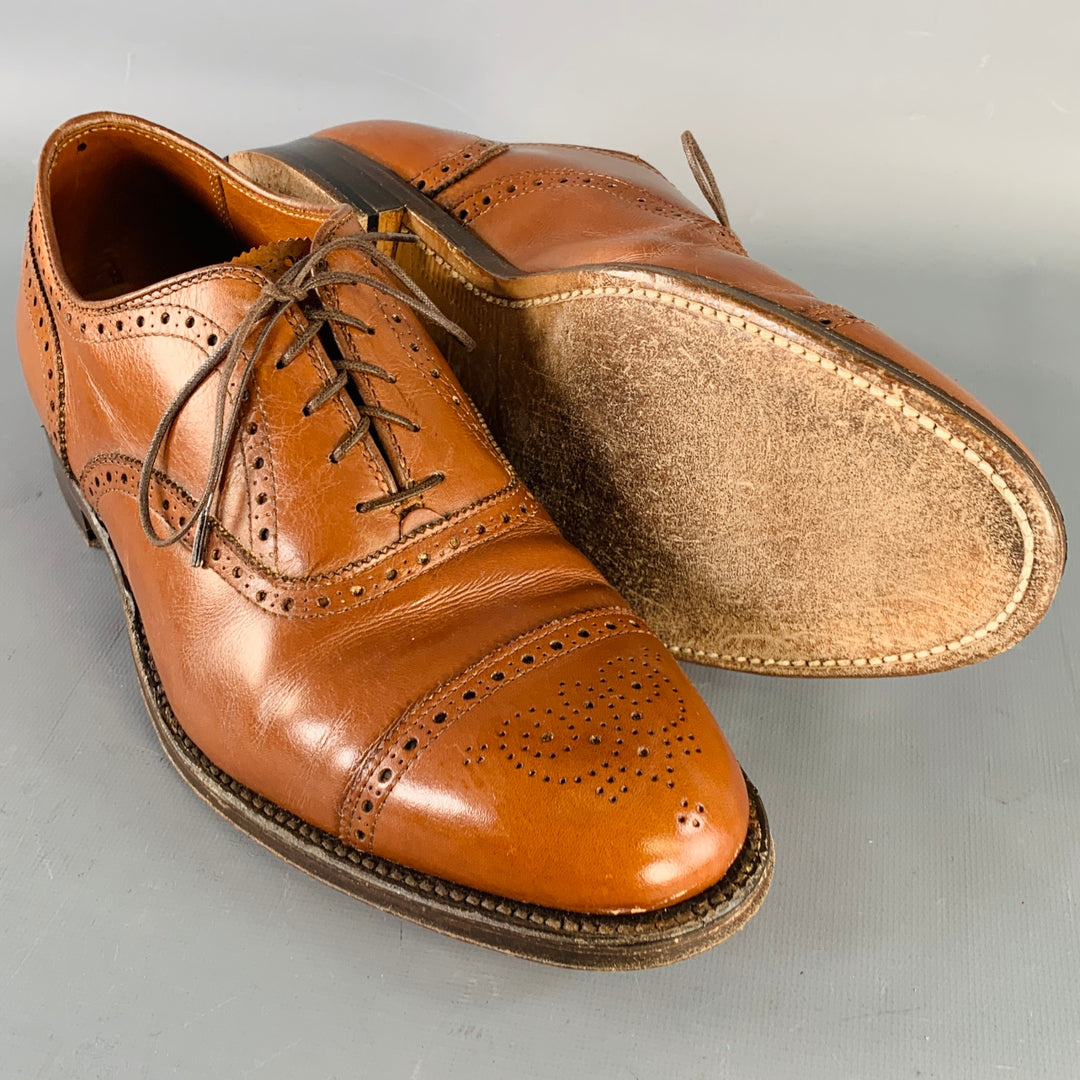 ALDEN Size 10 Tan Perforated Leather Cap Toe Lace-Up Shoes