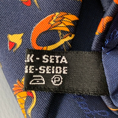 SALVATORE FERRAGAMO Navy Beige Red Birds Silk Tie