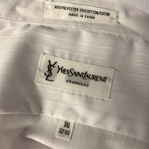 YVES SAINT LAURENT Size S White Stripe Cotton Blend Long Sleeve Shirt