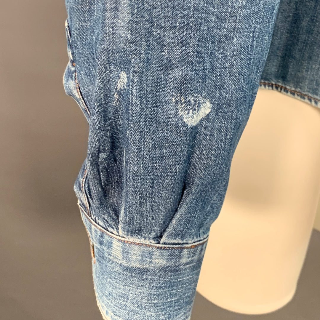 MARITHE+FRANCOIS GIRBAUD Vintage Size S Blue Cotton Denim Long Sleeve Shirt