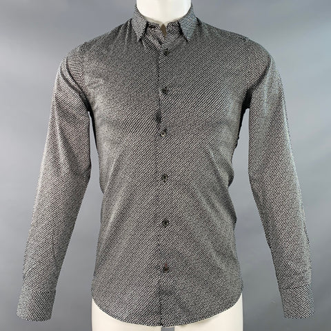 TED BAKER Size XS Blolet Black White Leaves Cotton Spread Collar Long Sleeve Shirt