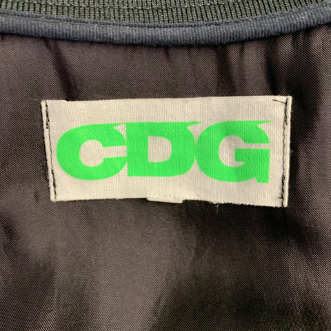 COMME des GARCONS 2018 Size XL Black Green Graphic Cupro Bomber Jacket