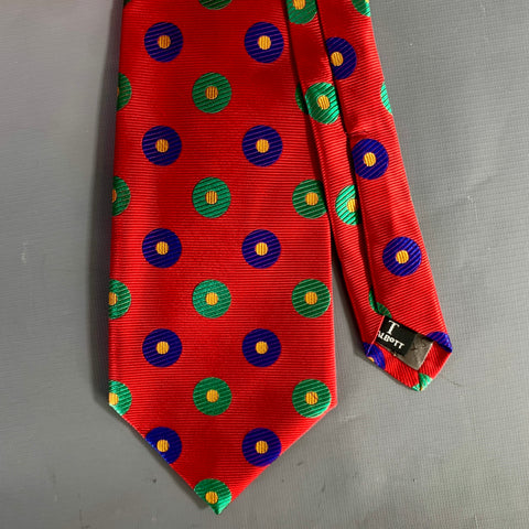 ROBERT TALBOTT Red Navy green gold Geometric Silk Tie