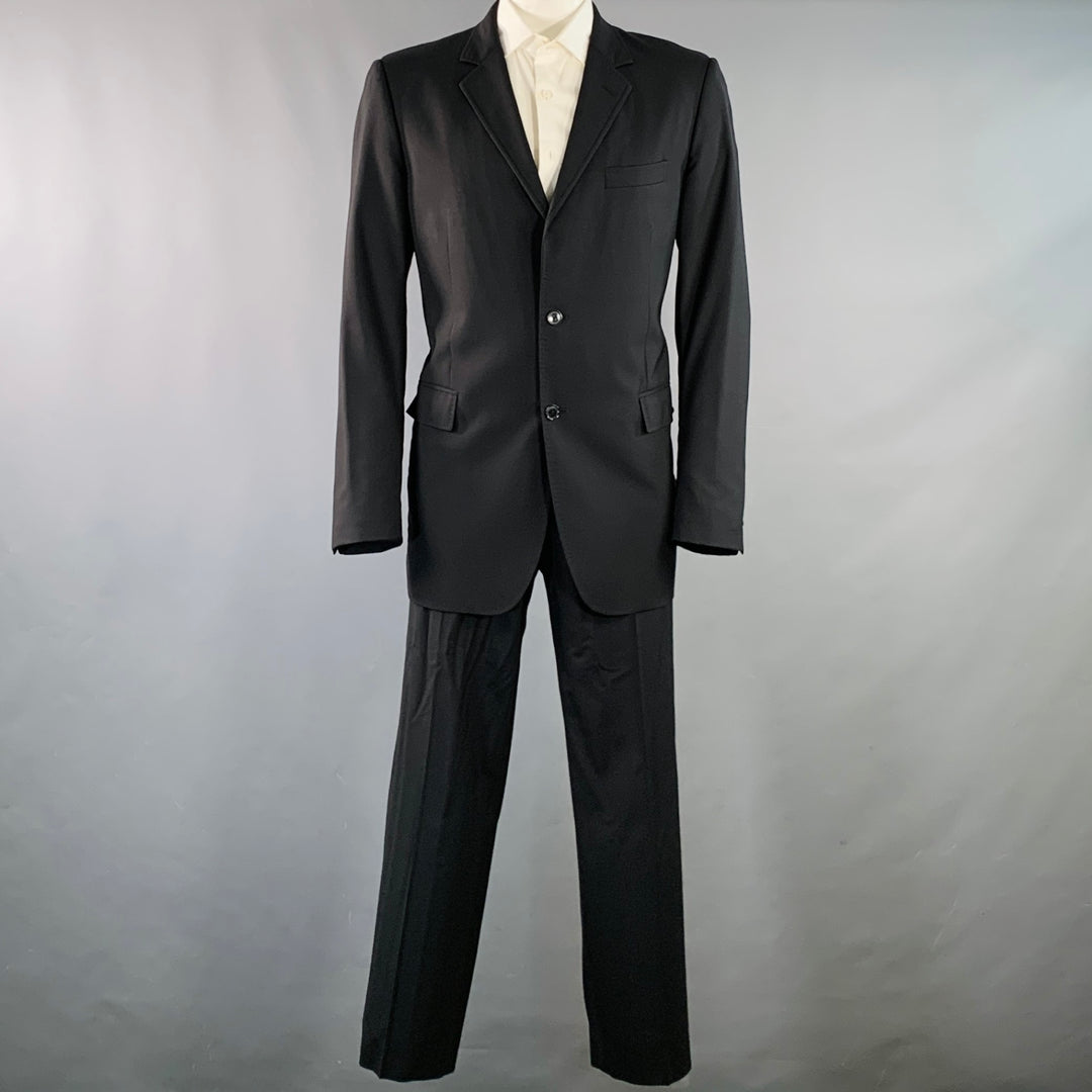 DOLCE & GABBANA Size 46 Black Virgin Wool Blend Notch Lapel Suit