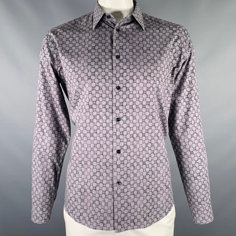 HERMES Size L Purple Black Geometric Cotton Button Up Long Sleeve Shirt