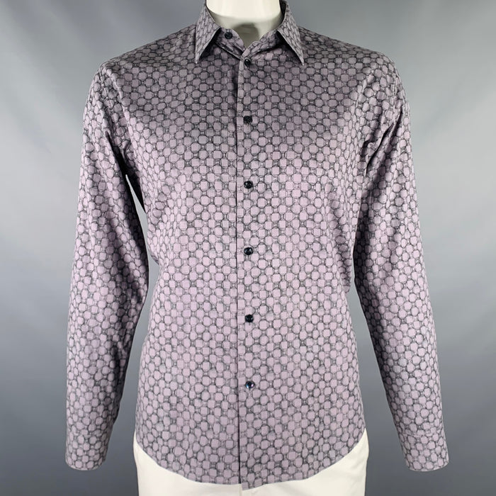 HERMES Size L Purple Black Geometric Cotton Button Up Long Sleeve Shirt