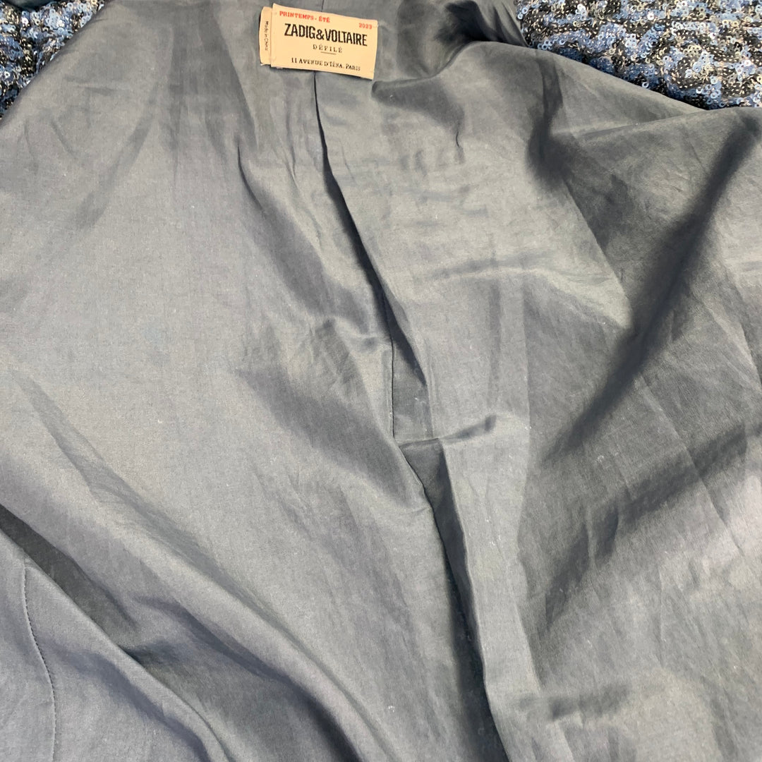 ZADIG & VOLTAIRE Size 42 Vanille Blue Grey Sequined Polyester Sport Coat