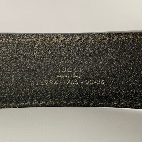 GUCCI Ceinture en cuir noir et argent GG, taille 36