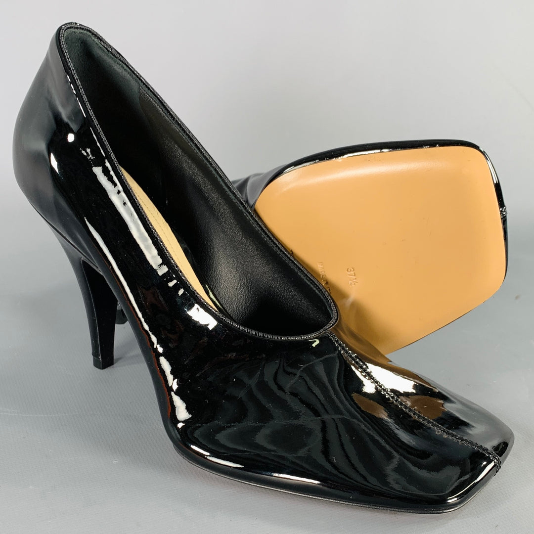 PHOEBE PHILO Size 7.5 Black Patent Leather Square Toe Pumps