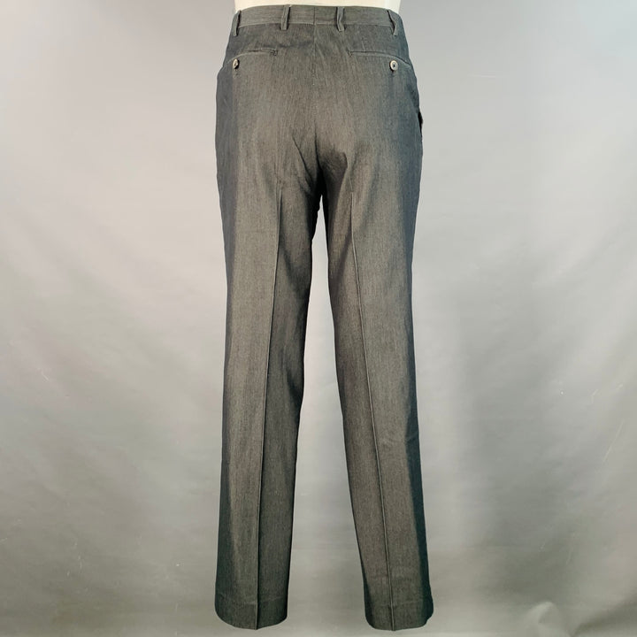 CORNELIANI Size 38 Grey Charcoal Herringbone Cotton Silk Peak Lapel Suit