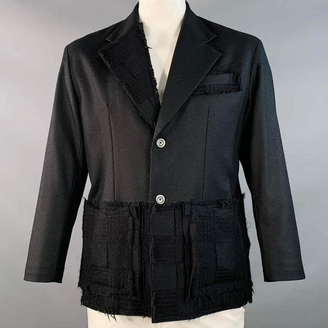 MEAGRATIA Size S Black Applique Wool Single Breasted Jacket