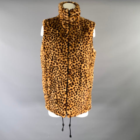 VINTAGE Size M Tan Brown & Black Animal Print Leather Reversible Vest