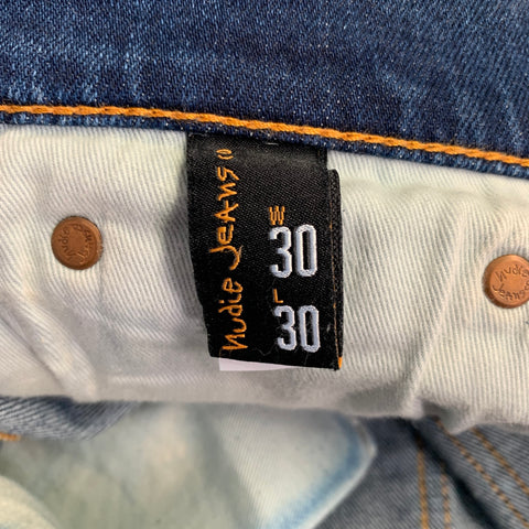NUDIE JEANS Size 30 Lean Dean Blue Contrast Stitch Cotton Blend Slim Straight Jeans