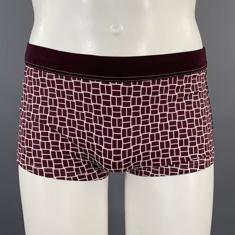 HERMES Size M Burgundy White Color Block Drawstring Swim Suit