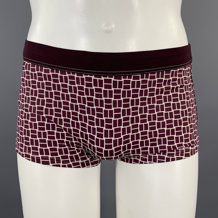 HERMES Size M Burgundy White Color Block Drawstring Swim Suit
