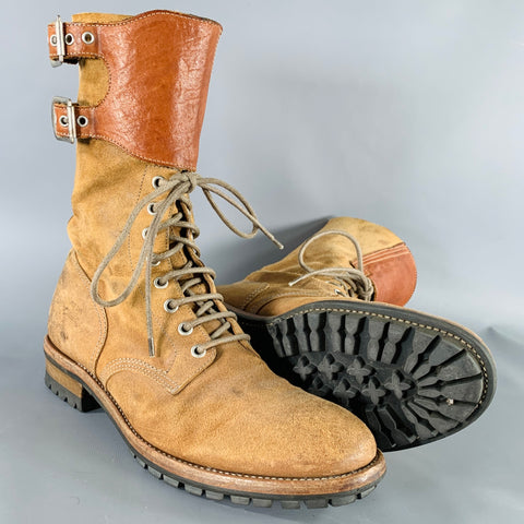 PAUL SMITH Size 7 Tan Distressed Leather Lace-Up Boots