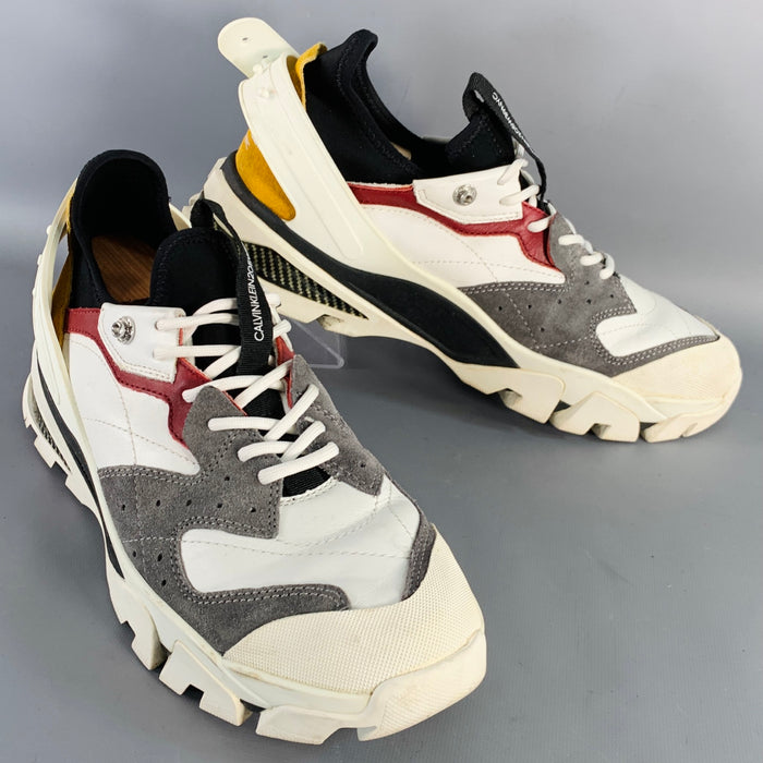 CALVIN KLEIN 205W39NYC Size 11 White Multi Color Color Block Leather Chunky Sneakers