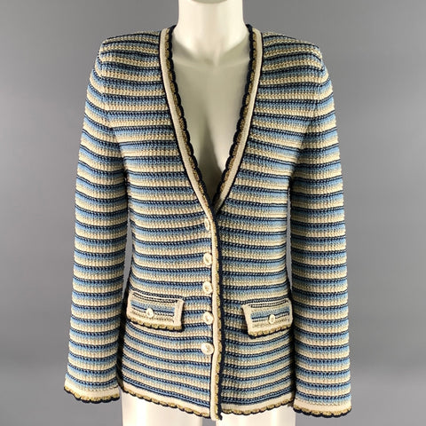VERONICA BEARD Size S Blue White Gold Stripe Cotton Polyamide Cardigan