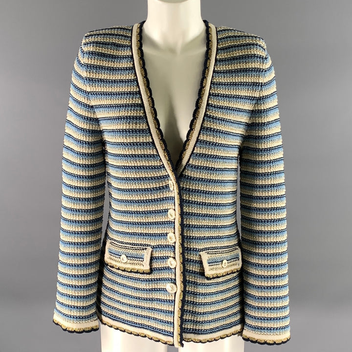 VERONICA BEARD Size S Blue White Gold Stripe Cotton Polyamide Cardigan